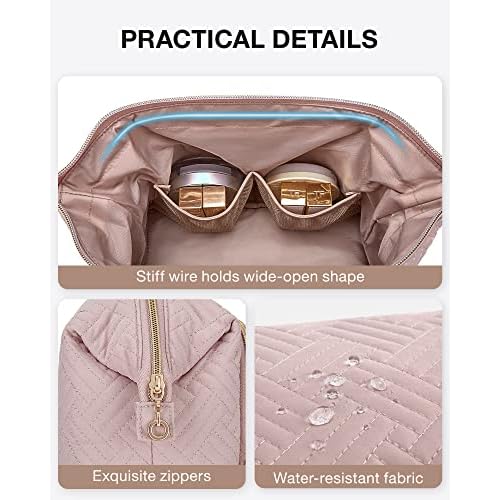 BAGSMART Travel Makeup Bag, Cosmetic Bag Small Make Up Organizer Case,Wide-open Pouch for Women Purse for Toiletries Accessories Brushes Pink
