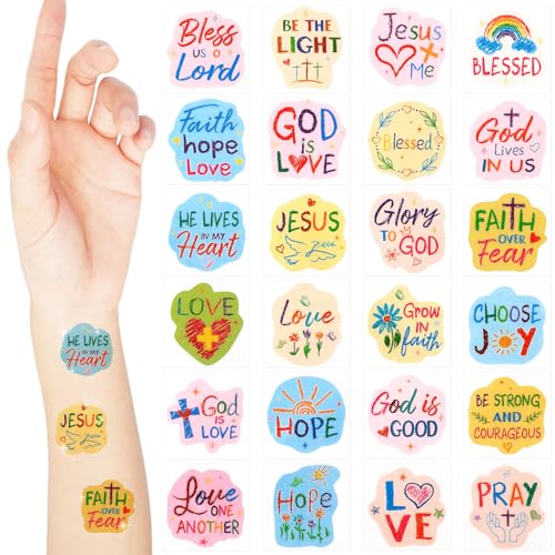 Landhoow 240 Pcs Religious Christian Tattoos Temporary for Kids Glitter Face Tattoos Cool Body Sticker Costume Accessory for Adults Boys Girls Party Favor