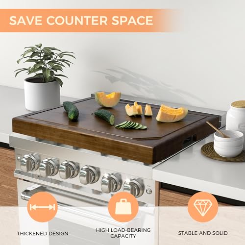 Walnut Bamboo Noodle Board Stove Cover - 30 x 22 Inches, Raised Cutting with Legs