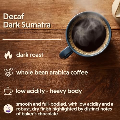 Decaf Dark Sumatra Coffee Beans 80oz Bag - Whole Bean, Low Acid, Rich Flavor