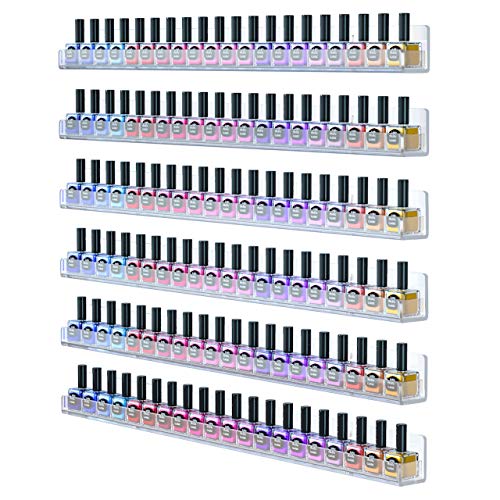 FEMELI 24 Inch Nail Polish Wall Rack: 6 Shelves Clear Acrylic Nail Polish Holder Organizer for 130-180 Bottles (24 Inch, Clear)