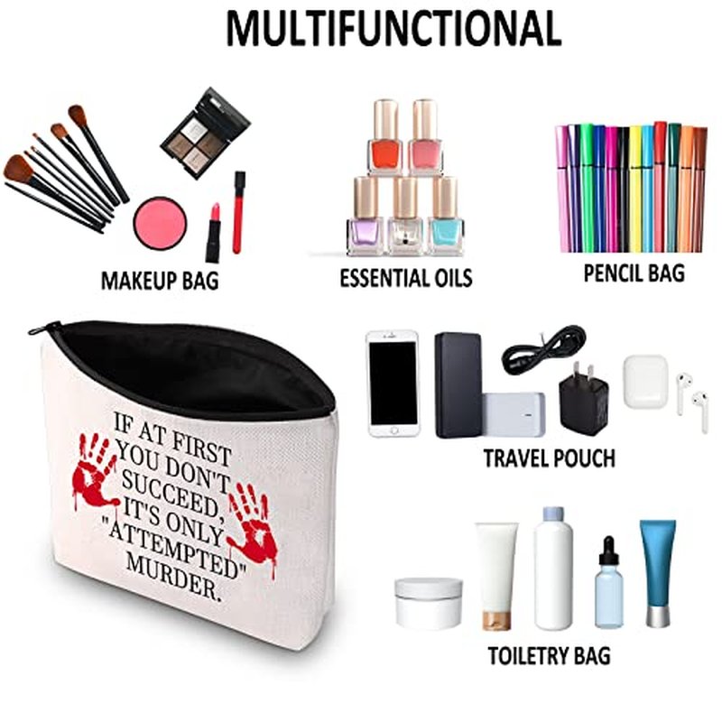G2TUP True Crime Fan Gift If At First You Don't Succeed Makeup Bag True Crime Cosmetic Bag True Crime Gift Murder Show Lover Gift Zipper Travel Bag