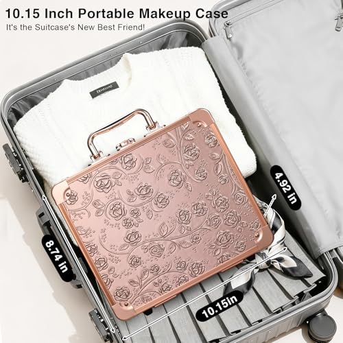 Faquenc Rose Gold Floral Makeup Bag with LED Mirror – 3-Color Lighted Travel Case