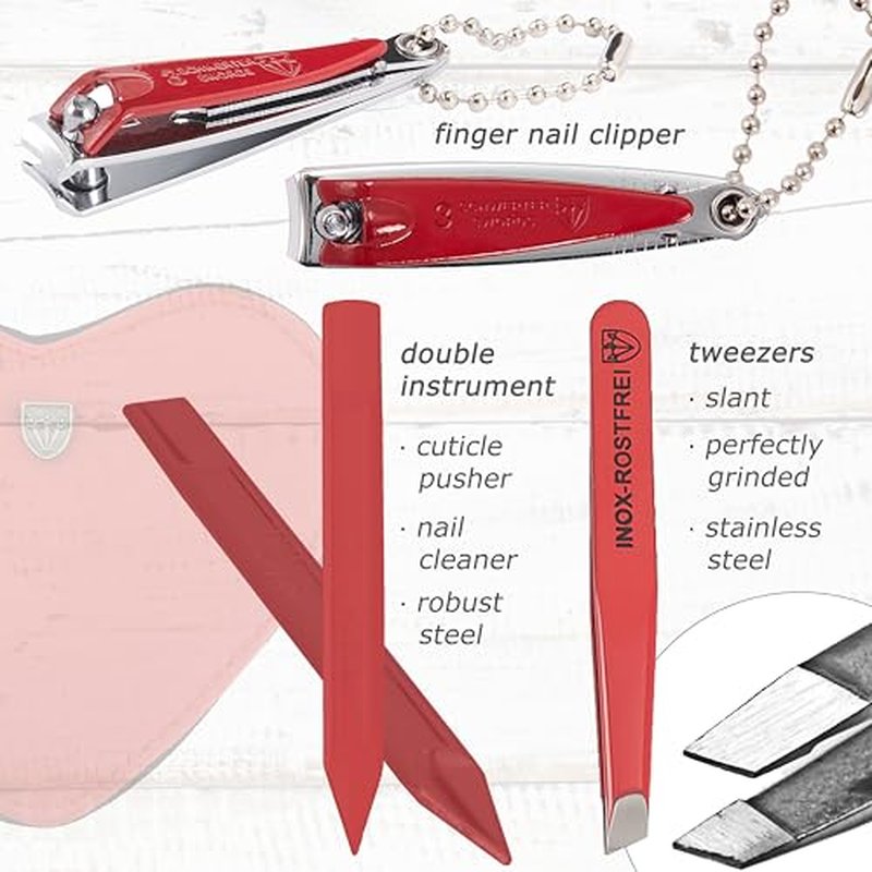 3 Swords Germany - brand quality 5 piece manicure pedicure grooming kit set for professional finger & toe nail care tweezers file clipper genuine leather case in gift box, Made by 3 Swords (03898)