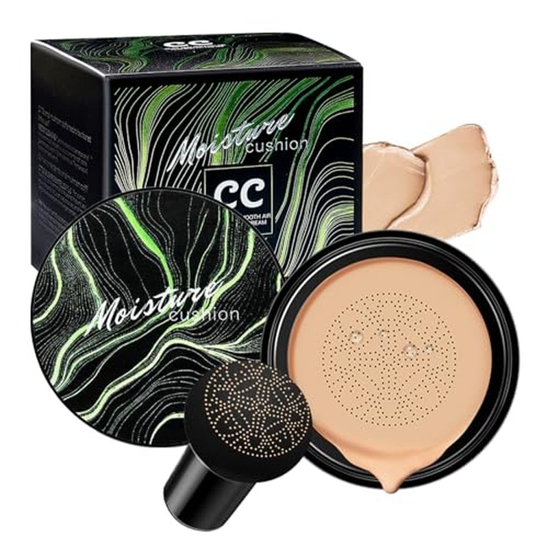 Air Cushion CC Cream Mushroom Head Foundation, Moisturizing BB Cream Concealer, Long-Lasting & Waterproof Makeup Base Primer, Even Skin Tone for All Skin Types (Natural)