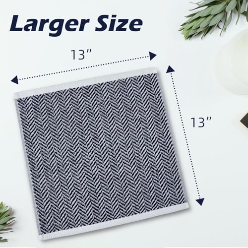 Cleanbear Navy-Blue Herringbone Cotton Washcloths 12-Pack - Soft & Durable Shower & Hand Towels