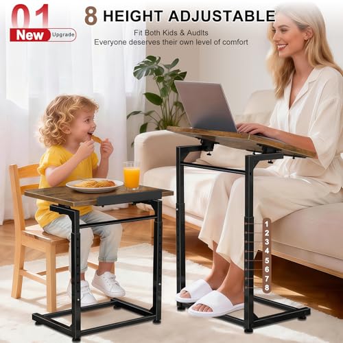 Brown 2-Pack Adjustable TV Tray Tables with Tilt & Phone Slot - Foldable Couch Side Desks