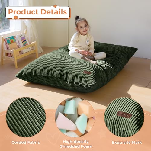 MAXYOYO Kids Bean Bag Chair 3-in-1 Floor Sofa - Dark Green 50x35 inches
