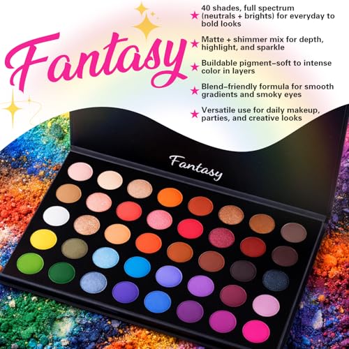 40 Colors High Pigmented Shimmer Matte Eyeshadow Makeup Palette Full Spectrum Artist Glitter Metallic Waterproof Creamy Blendable Eye Shadow Cosmetics (Color 1)