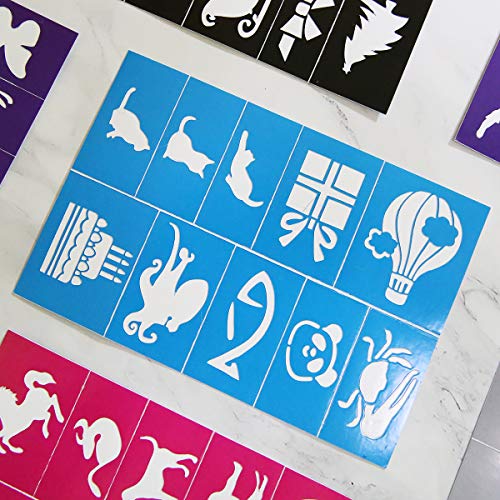 Reusable Face and Body Paint Stencils Kit,Tattoo Stencils,Glitter Temporary Tattoos for Kids School Show Birthdays Halloween Christmas Party