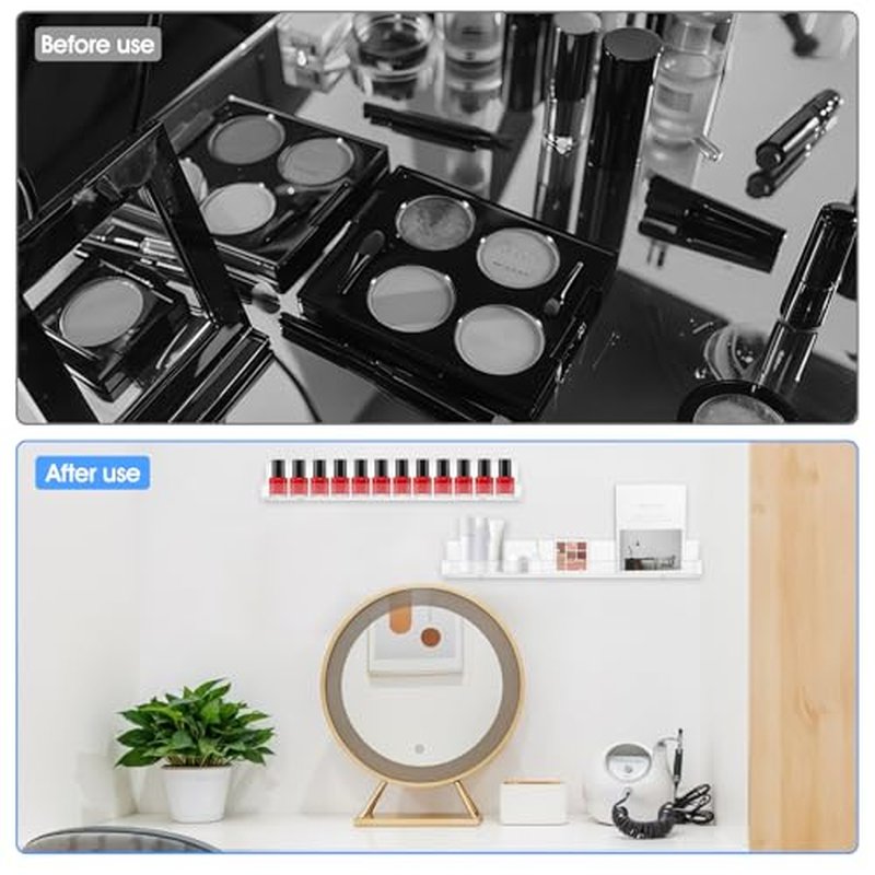 6 Pack Nail Polish Organizer Wall Mounted Shelf with Removable Anti-Slip End Inserts, Paint Rack Acrylic Organizers Display for Wall, Nail Polish Rack Displays 90 Bottles, 15 Inch