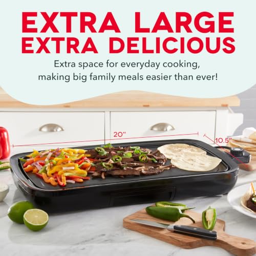 Electric Griddle - 20-Inch Nonstick Flat Top with Removable Plate, Black