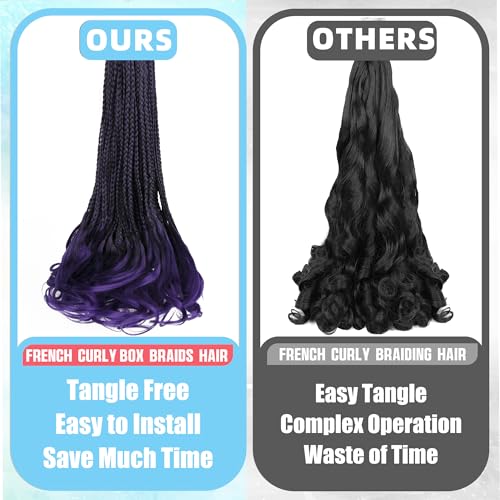 French Curl Crochet Braids for Black Women - 18 Inch, 8 Packs, Ombre Purple, Pre-Looped Goddess Box Braiding Hair with Curly Wavy Ends (Variation of This Listing)