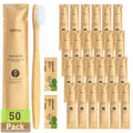 50 Pack Bamboo Toothbrushes with Toothpaste - Individually Wrapped, Soft Bristles, Guest-Ready