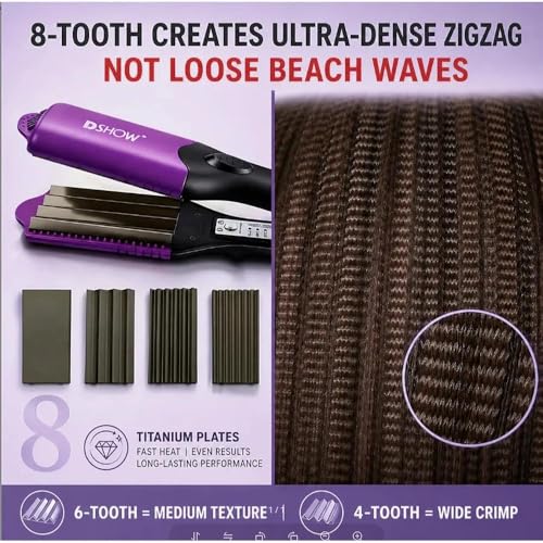 Purple 4-in-1 Hair Crimper with Interchangeable Plates - Root Lift & Retro Zigzag Texture