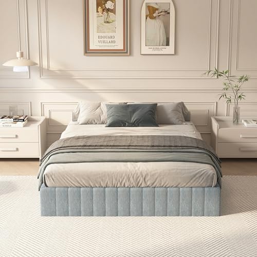 Full Size Metal Box Spring with Upholstered Fabric Cover - 9 Inch High Profile, Heavy Duty Bed Foundation, Black, Non Slip, Easy Assembly