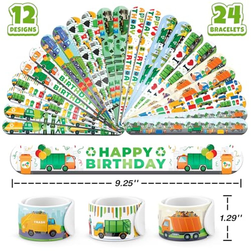96 PCS Garbage Truck Party Favors Set ? 72 Pre-Cut Temporary Tattoos & 24 Slap Bracelets for Kids, Sanitation Truck Birthday Supplies, Recycle-Themed Classroom Rewards