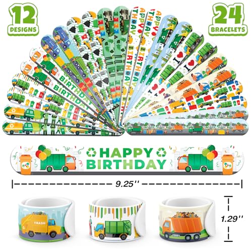 96 PCS Garbage Truck Party Favors Set ? 72 Pre-Cut Temporary Tattoos & 24 Slap Bracelets for Kids, Sanitation Truck Birthday Supplies, Recycle-Themed Classroom Rewards