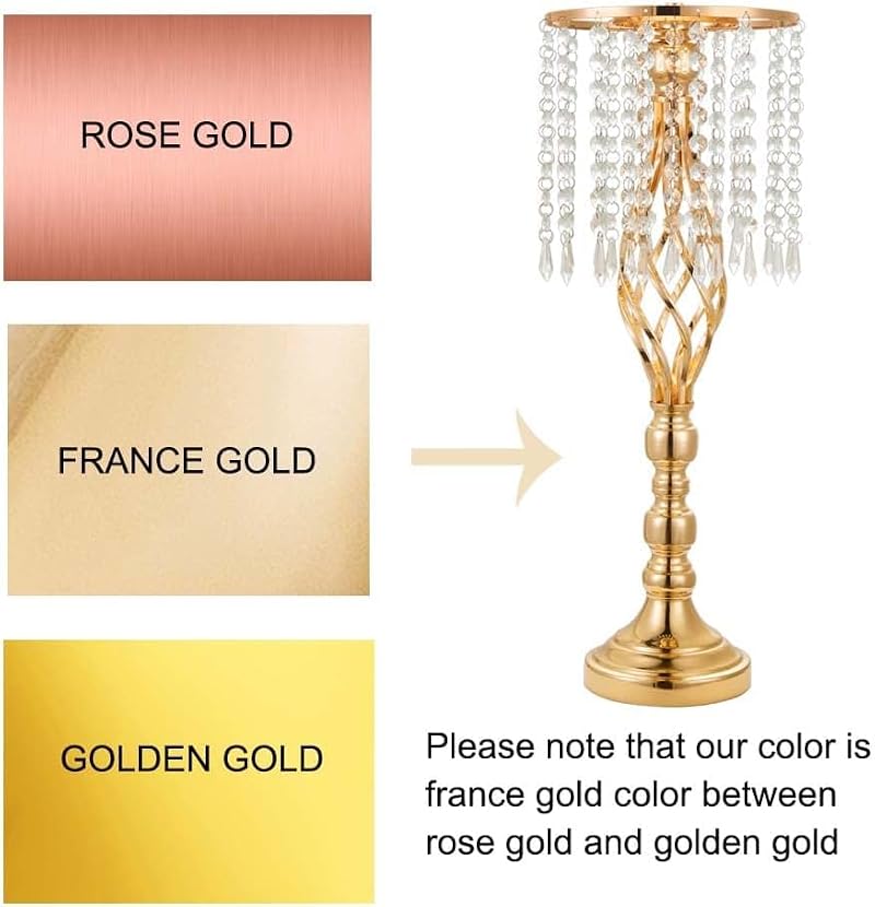 6 Pieces 21.65 Inch Wedding Gold Flower Centerpieces Crystal Metal Vase Set - Elegant Table Decor