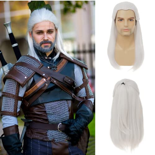 Dai Cloud White Straight Wig for Men Long Synthetic Cosplay Halloween Anime - Variation: White