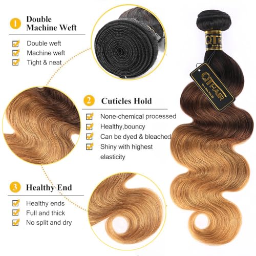 Brazilian Human Hair Extensions - Ombre Body Wave Bundle 10 Inches #1b/4/27