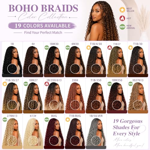 Boho Box Braids Crochet Hair 24 Inch with Curly Ends - Pre Looped Synthetic Hair - 1B/30 - Pack of 8