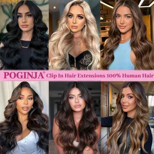 Clip in Hair Extensions Real Human Hair, 20 Inch 105g 100% Remy Human Hair Clip in Extensions for Women, Invisible Straight Seamless Clip ins Hair Extensions 8pcs Double Weft #1B Natural Black