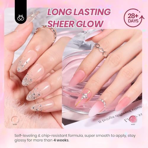 Beetles Nude Pink Gel Nail Polish Set - 20 Colors with Rhinestones & Top Coats (Variation: E - Nude Pink Brown)