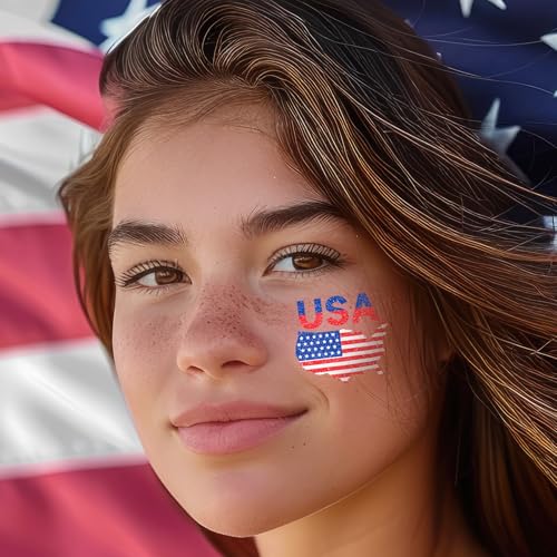Partywind 60 Pcs Labor Day Decorations, Glitter USA Patriotic Tattoos Sticker, 4th of July Outfits for Women, Red White and Blue Accessories, Memorial Day, Independence Day Party Favors