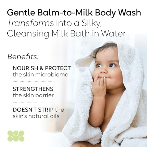 Gentle Balm-to-Milk Body Wash for Sensitive Skin - Organic Oil-Based Cleanser, Microbiome-Friendly, Fragrance-Free