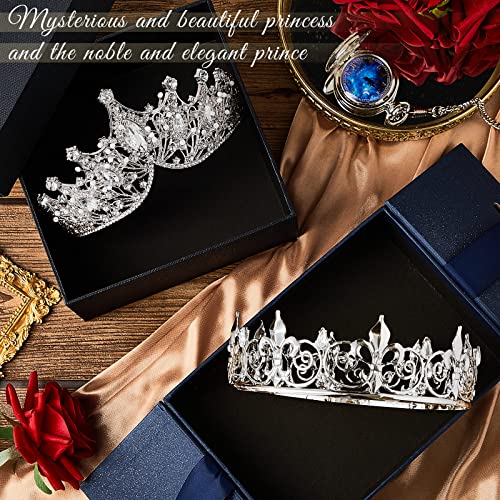 Junkin 2 Pcs Prom King and Queen Crowns for Men Women Baroque Queen King Prince Tiara Princess Crystal Headband for Halloween Wedding Birthday Grad Rhinestone Prom Party(Silver)