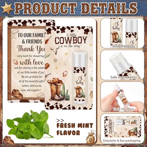 50 Pack Cowboy Baby Shower Lip Balm Favors - Brown / Cowboy Variation
