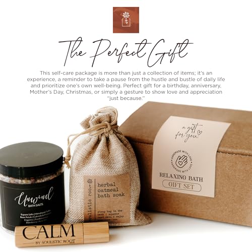 Relaxing Bath Gift Set for Women with Epsom Salts, Lavender Oatmeal & Essential Oil Roller