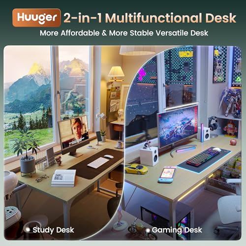 Huuger Maple 54 Inch Computer Desk with Storage, Modern Office & Gaming Workstation