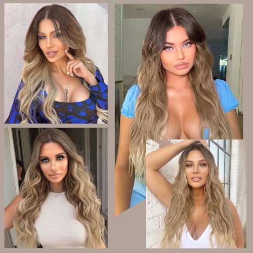 Ombre Blonde Clip-In Hair Extensions - 20 Inch Long Wavy Curly 6PCS Natural Hairpieces