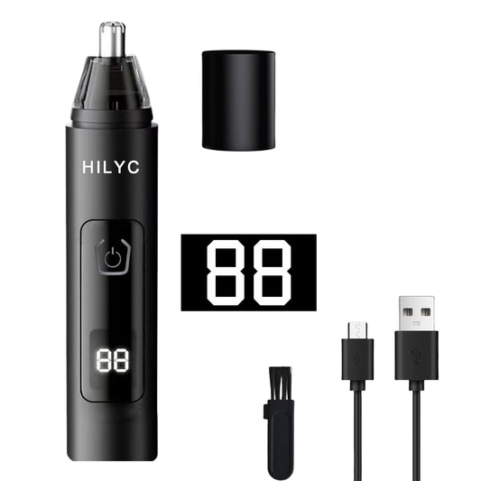 HILYC Professional Nose Hair Trimmer, LED Display, USB Rechargeable, Waterproof Double-Edge Blade for Men, Women, IPX7 Rated, 2025 Model