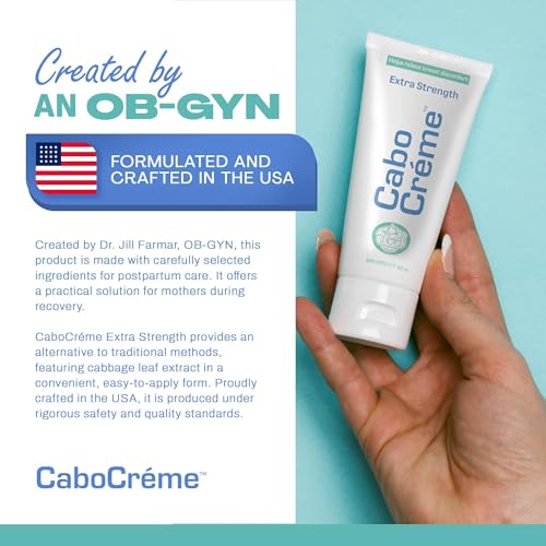 CaboCr?me Extra Strength Cabbage Breast Cream - 2X Strength for Engorgement Relief and Breastfeeding Weaning Support - Dry Up Breast Milk - OB-GYN Created & Breastfeeding Mother-Approved - 2 oz