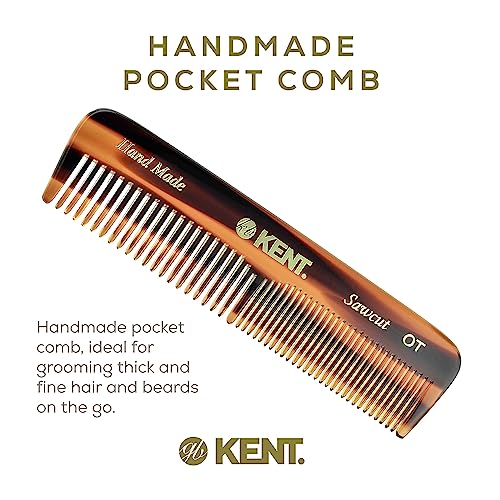 Kent OT Tortoiseshell Pocket Comb - Handmade Fine and Wide Tooth Hair Comb for Men, Women, and Kids - Travel, Beard, and Mustache Comb - Saw Cut and Hand Polished Made in England