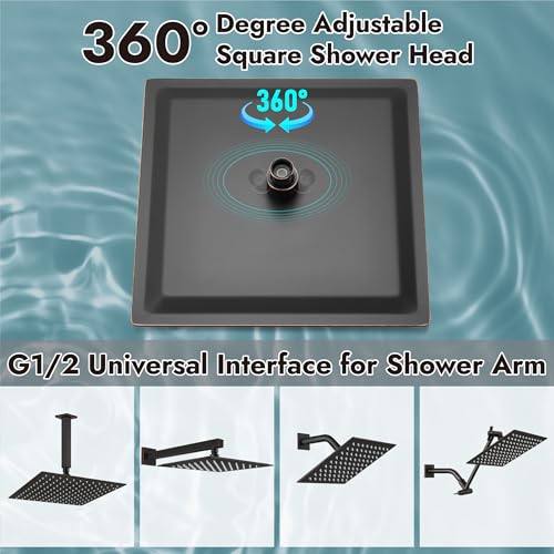 Midanya Square Rain Shower Head - High Pressure, Oil Rubbed Bronze 16 Inch - Variation: Bronze / 16 Inch