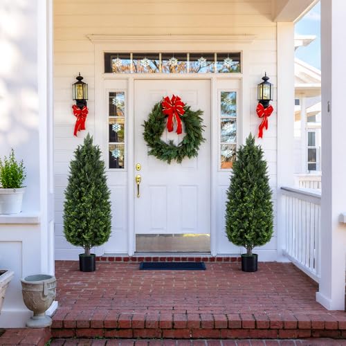 AIKKEEA 4FT Artificial Topiary Trees Outdoors UV Resistant Faux Cedar, Set of 2