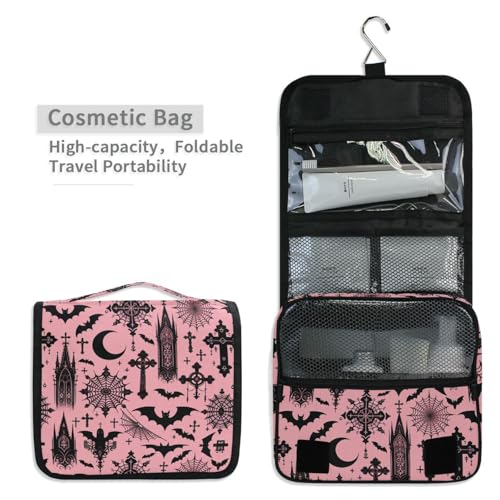 Mnsruu Bats Gothic Moon Hanging Toiletry Bag with Hook - Travel Makeup Organizer