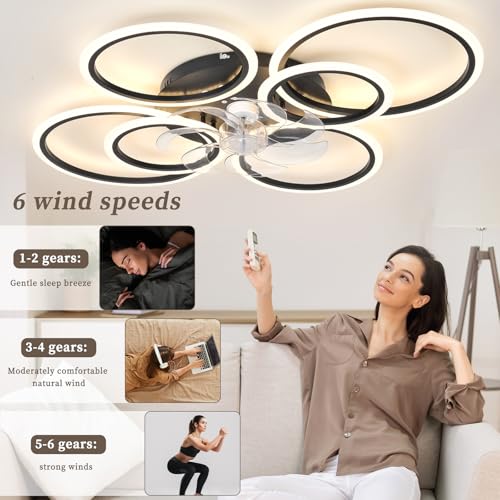 Black 39.9in LED Dimmable Ceiling Fan with Remote & Reversible Motor