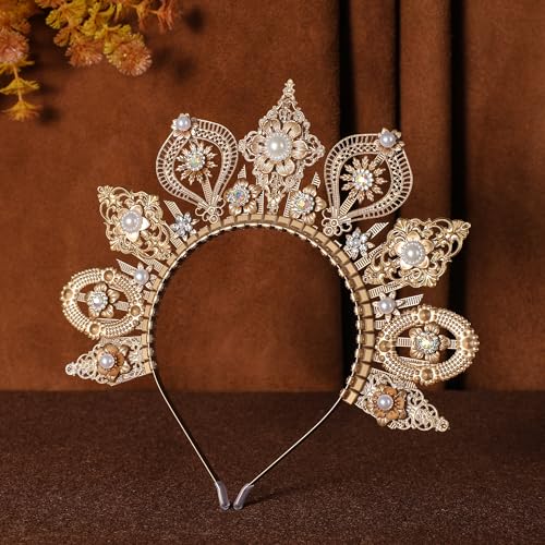 Gold Sun Goddess Halo Crown Headpiece - Boho Sunburst Goddess Tiara