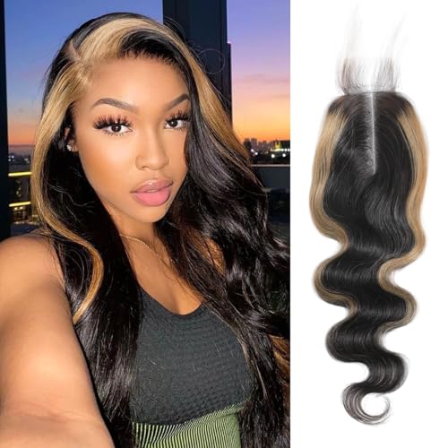 AUROO 12A Human Hair 2x6 HD Lace Closure Honey Blonde Highlights 10-20 Inch
