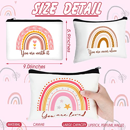 Pinkunn 32 Pcs Boho Canvas Makeup Bags Bulk Employee Appreciation Gifts for Women Inspirational Cosmetic Gifts Bags for Staff Team Pouch Travel Toiletry Pouch