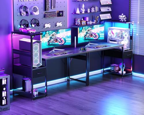 Casaottima 48'' Carbon Fiber Gaming Desk with RGB LED Lights & CPU Stand, Black