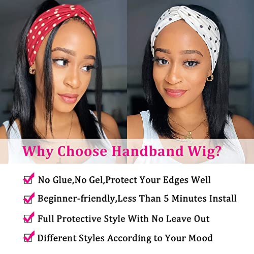 Headband Wig Human Hair Straight Bob 14 Inch for Black Women - None Lace - Variation: Headband Straight Bob Wig / 14 Inch