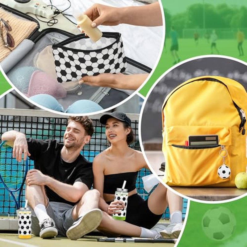 36 Pcs Soccer Team Gifts Sets Bulk Soccer Party Favors 13.5oz Reusable Plastic Tumbler Cups with Lid and Straw Cosmetic Bags Keychains for Sports Birthday Party Supplies Decor