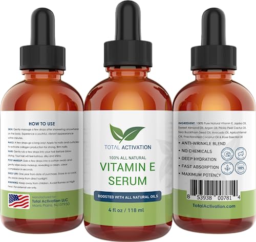 Organic Vitamin E Face Serum - 100% Pure Cold-Pressed Skin & Hair Oil - 4 oz