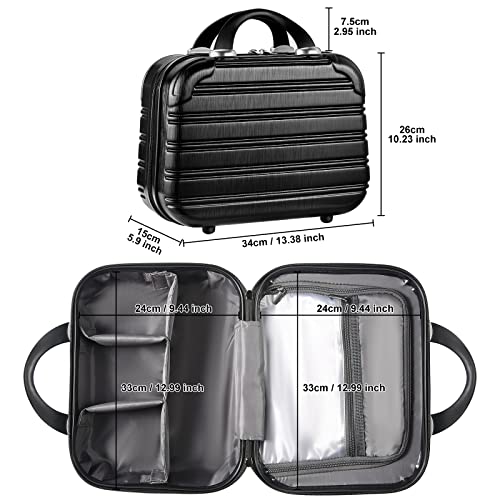 JZRTravel 14 Inch Black Hard Shell Makeup Organizer Case Portable Cosmetic Bag